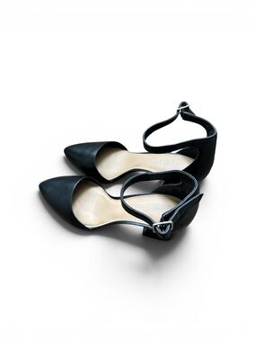 Copper Key Black Ankle Strap Flats Size 8.5 Pointed Toe D’Orsay Dress Shoes